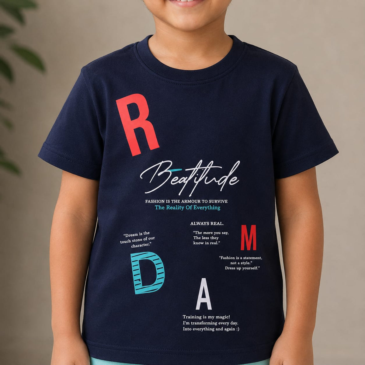 Boys Navy Blue Printed T-Shirt with Aqua Blue Shorts | Stylish Summer Co-Ord Set
