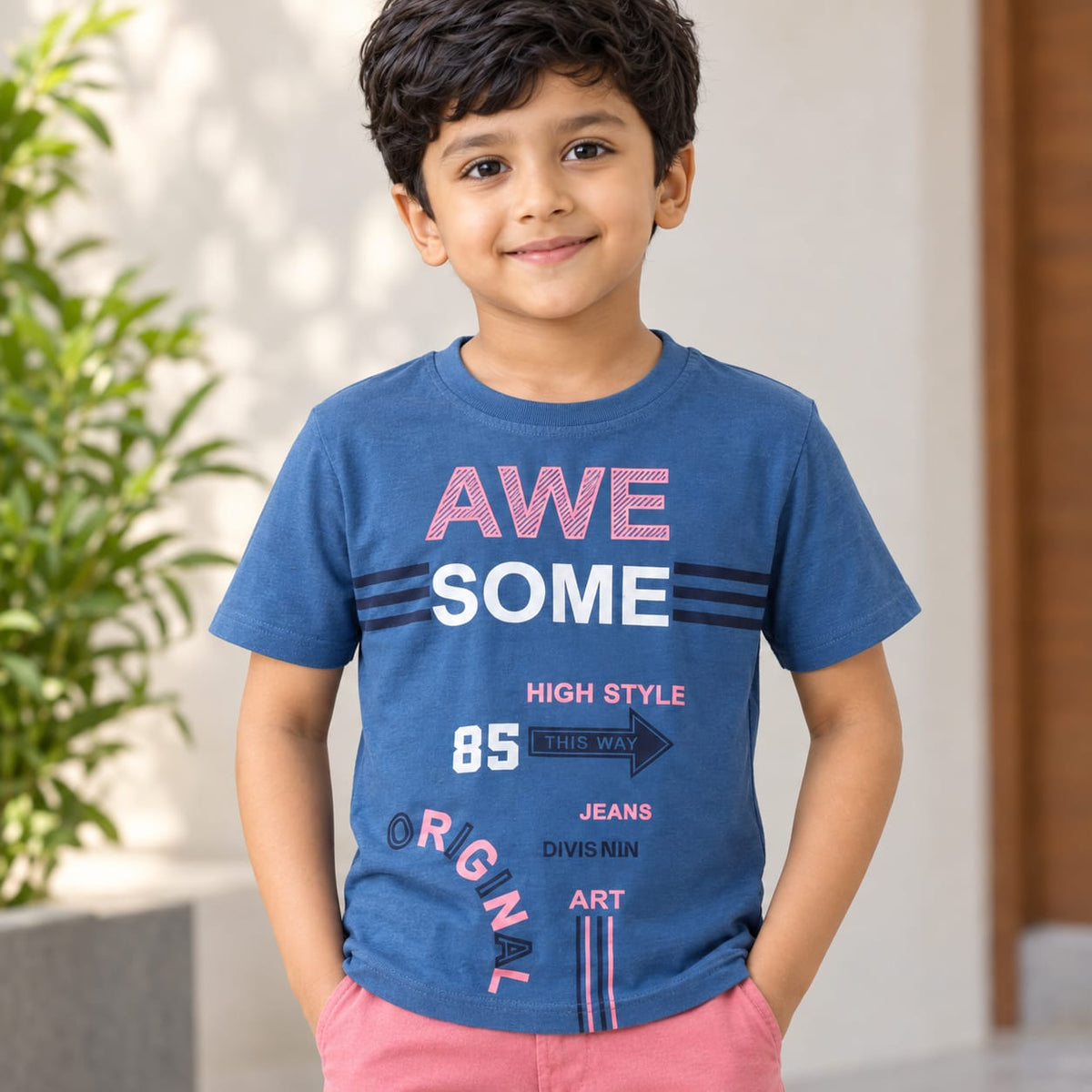 LingaTex Boys Blue Graphic Printed Half Sleeve Round Neck T-Shirt
