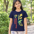 LingaTex Girls Navy Blue Floral Graphic Printed T-Shirt