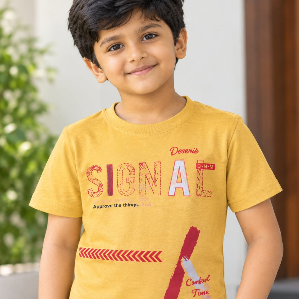 LINGATEX Boys Yellow Printed T-Shirt with Maroon Shorts Set | Casual Co-Ord Outfit