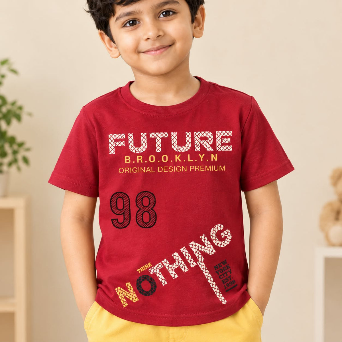 LingaTex Boys Red Future Brooklyn 98 Graphic Printed T-Shirt