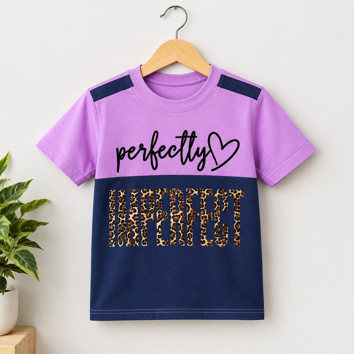 LINGATEX Boys Purple & Navy Blue Printed Half Sleeve T-Shirt