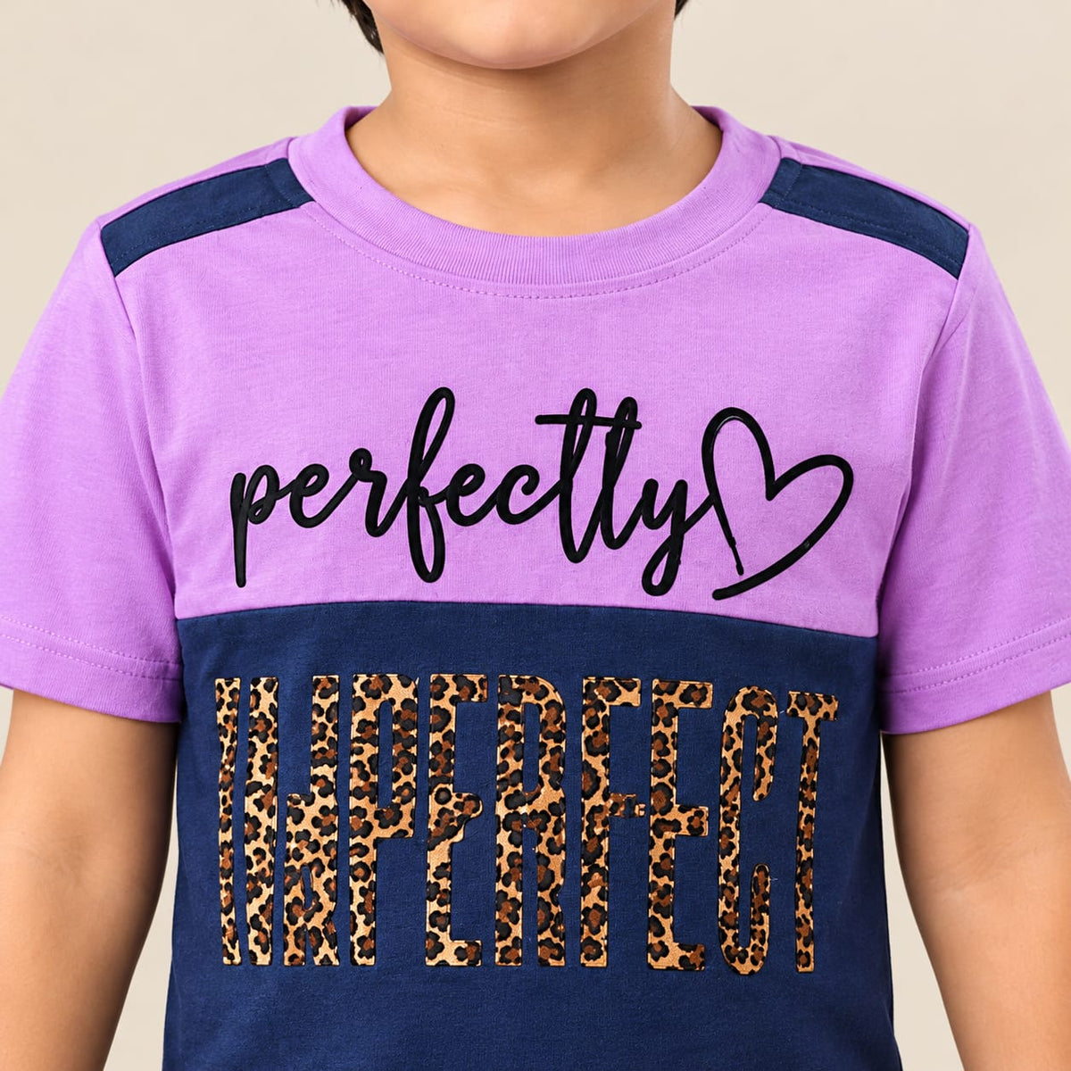 LINGATEX Boys Purple & Navy Blue Printed Half Sleeve T-Shirt